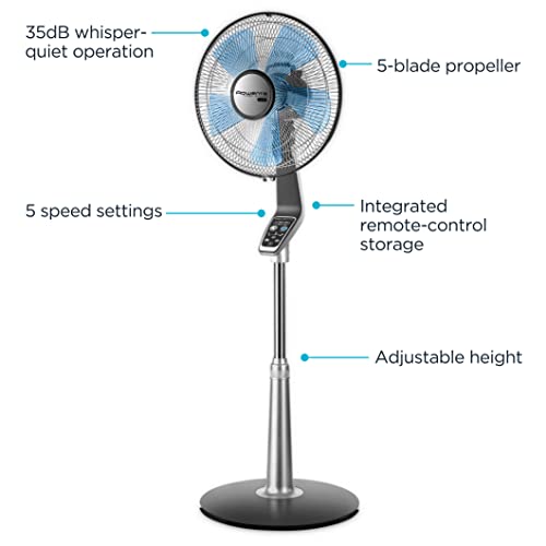 Rowenta Pedestal Fan, 53 Inches, Ultra Quiet Oscillating Fan for Bedroom, Portable, 5 Speeds, Refresh Up to 23-Feet, Silver, Indoor, VU5670 by Rowenta - Image 2