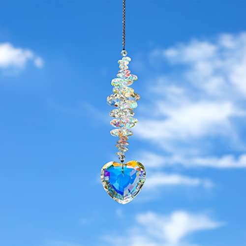 H&D HYALINE & DORA Heart Shaped Suncatcher,Crystal Colorful Beads Prisms Pendant,Sun Catcher Crystals for Windows,Indoor Outdoor Garden Hanging Ornament Gifts