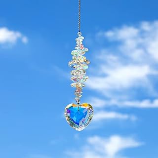 H&D HYALINE & DORA Heart Shaped Suncatcher,Crystal Colorful Beads Prisms Pendant,Sun Catcher Crystals for Windows,Indoor Outdoor Garden Hanging Ornament Gifts