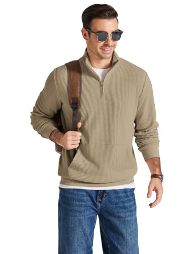 COOFANDY Men's Quarter Zip Corduroy Sweatshirt Pullover Casual Polo Shirts — view 2