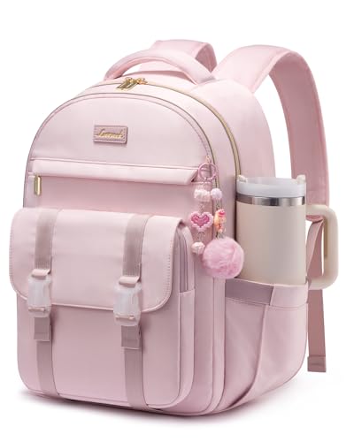 LOVEVOOK School Backpack for Teen Girls,Student Backpack Fits 17 Inch Laptop with Large Tumbler Pocket,Cute Kid Bookbag for 8-14 Teenage Back to School Gifts Daypack for Girl,Pink