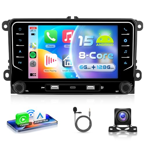 6G+128G Android Double Din Car Stereo for VW Volkswagen SEAT Skoda Jetta Golf Polo Touran Wireless Carplay Android Auto, 7 Inch Touchscreen Car Radio with GPS, WiFi, Bluetooth, FM, EQ Backup Camera