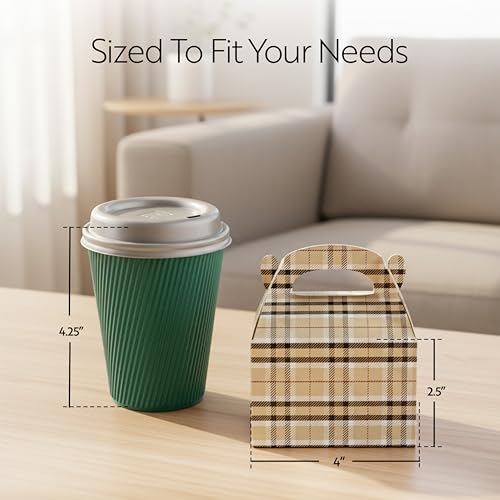 Restaurantware Bio Tek 4 x 2.5 x 2.5 Inch Gable Boxes For Party Favors, 100 Attractive Gift Boxes - Plaid Pattern, Built-In Handle, Paper Barn Boxes, Disposable, For Parties by Restaurantware - Image 2