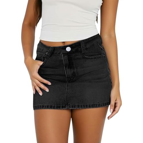 Womens Denim Skirt Mini Stretch Casual Jean Skirt Zip Fly Y2K Cute Skorts for Women with Pockets