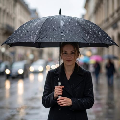 Image of GINOYA BROTEHRS Automatic Open & Close Umbrella with UV Protection - Large Windproof Stick & Compact Folding Travel Umbrella, Waterproof Heavy Duty Frame for Men & Women