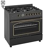 Ferre F9S60GF-BL-RETRO 90cm Gas Range Cooker With Double Turbo Fan & 6 Burner(1 Wok) Gas Hob - Black - Image 3
