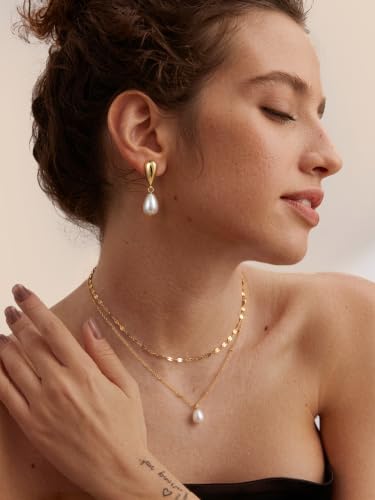 POAIIU Gold Pearl Earrings for Women, Pearl Drop Earrings 14K Plated Statement Dangle, Gold Dangle Bridesmaid Earrings Tarnish Resistant for Women Gifts — view 4