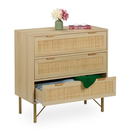 Relaxdays Kommode, 3 Schubladen, Rattan- & Holzoptik, HBT 80 x 80 x 42...