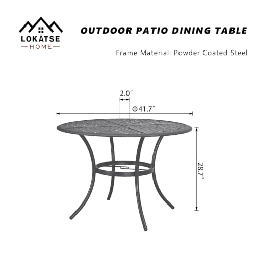 Image of LOKATSE HOME 41.7 inch Outdoor Patio Round Dining Table with Umbrella Hole, Steel Frame for Backyard Lawn Balcony Deck