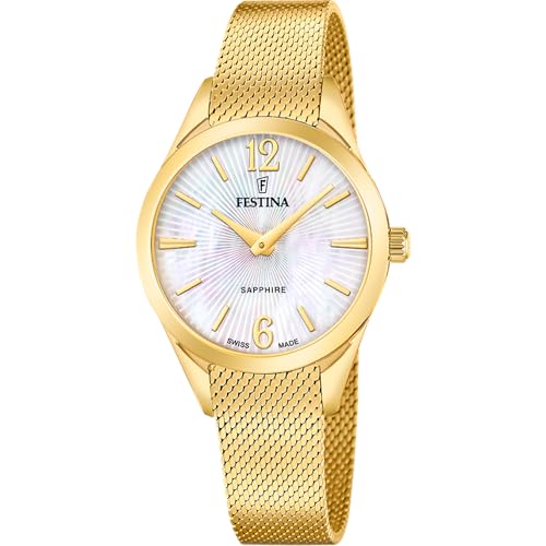 Festina Reloj Mujer F20077/1 Swiss Made Grace Caja de Acero Inoxidable 316l Dorado Correa de Acero Inoxidable 316l Dorado