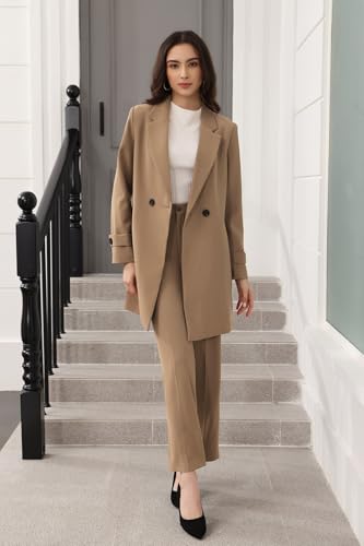 Lamgool Women's Suit 2 Piece Long Blazer Set Ladies Jacket Pantsuit Casual Outfits for Fall2