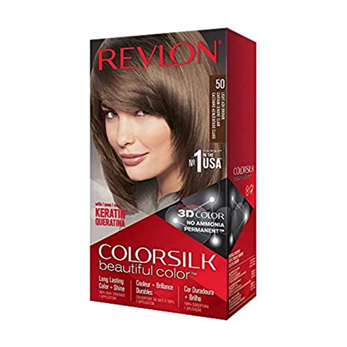 Revlon Colorsilk Beautiful Color, trwałe zabarwienie włosów, z keratyną i aminokwasami, intensywny kolor, długotrwałe, bez amoniaku, naturalny efekt, odcień 50 jasnobrązowy popiół