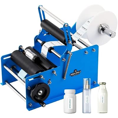 Bottle Labeling Machine with Swing Arm, Manual Round Bottle Labeler Label Applicator Adjustable Self-Adhesive Labeling Machine for 0.6-4.7 Cylinder (with Pressing bar)