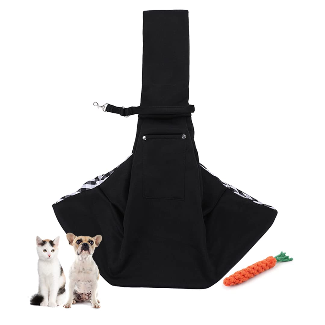 Treer Puppy Carrier Hands-Free Dogs Carrier 5kg Dog Carriers for Small Dogs, Wide-Shoulder Strap Cat Rabbit Puppy Sling for Outdoor Party Travel (One size,Black)