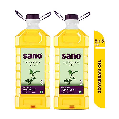 Image of Sano Soyabean Oil 5 Litre x 2 Pack Pet Bottle - Pure, Natural, and Nutrient-Rich Cooking Oil for Healthy Delights, Ideal for Roasting, Frying, Baking, and All Types of Cuisines