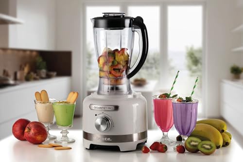 Ariete 1782 Gourmet Pro Moderna Robot de cuisine, hachoir 3 l, mixeur 2 l, 2 vitesses + Pulse, set de couteaux + disque en acier inoxydable, accessoires pour presse-agrumes, blanc