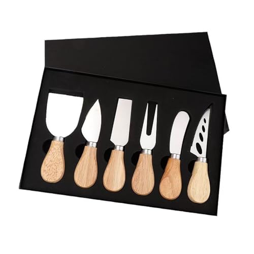 6 piece Set of Oak Handled Cheese knivesWooden Handle Cheese Knife Set for Charcuterie Board, Mini Steel Stainless Cheese Cutter,Cutlery Gift Set