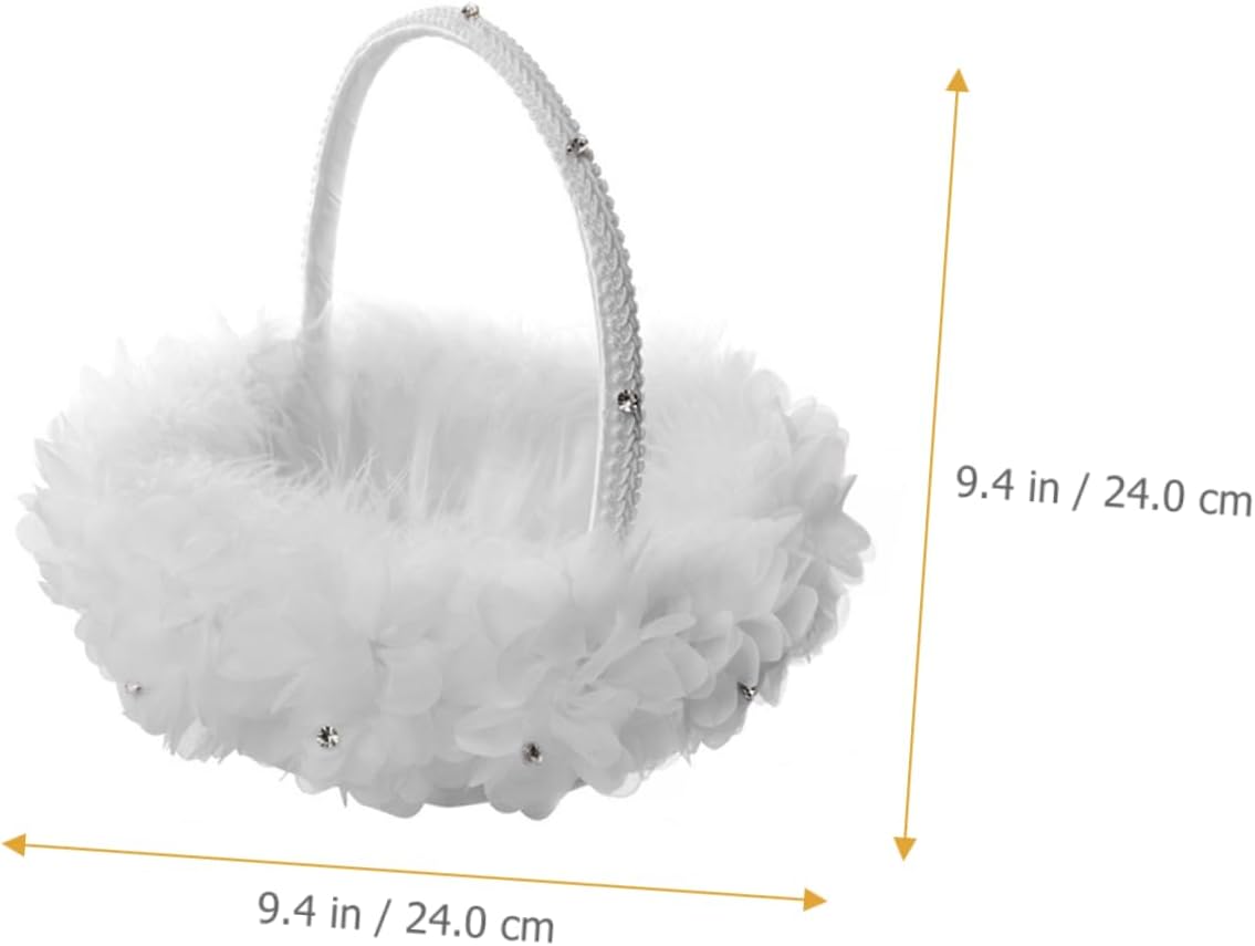 KICHOUSE Floral Girl Basket Wedding Flower Basket White Lace for Wedding Ceremony Party Supplies