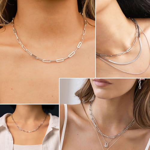 10 Pcs Paperclip Chain Necklace for Women 20 Inch Stainless Steel Gold Silver Charm Necklace Chains Adjustable Link Chains with Lobster Clasps Polishing Cloth for DIY Women Jewelry Making Supplies by ZYEHXED - Image 5