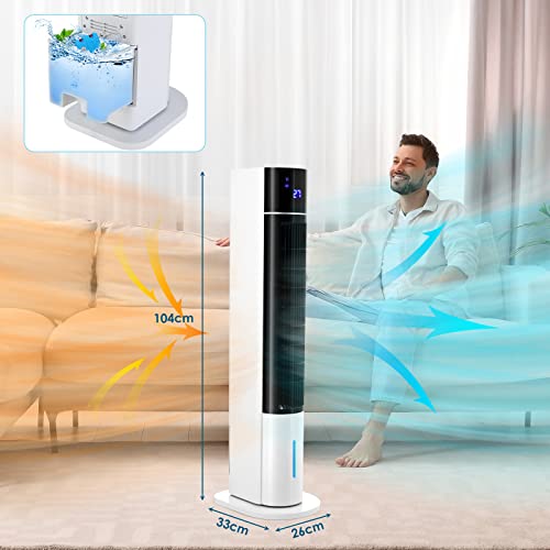LIFERUN Ventilador de Torre de 104 cm con Mando a Distancia y Refrigeración por Agua, 4 en 1 con Refrigeración, Humidificación, Temporizador de 12 Horas, Silencioso Para Dormitorio, Salón - imagen 2