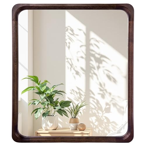 Tanmicoshomy Solid Wood Bathroom Mirror 30 x 30 Inch, Rectangle Mirrors