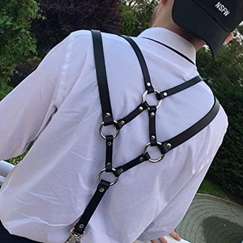 BODIY Men's Leather Suspenders Belt Shoulder Strap YBack Silver Swivel