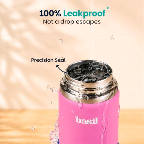 Image of Basil HydraFizz Stainless Steel Insulated Kids Water Bottle for School, 380ml Leakproof Bottle with Straw & Carry Handle, Double Wall Vacuum Thermosteel Bottle for, Sports, Travel & Outdoor Use | Reef