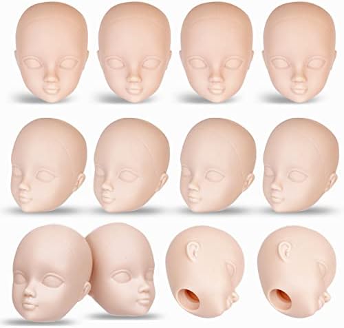LAUPHY 12pcs 1/6 Doll Head Soft Plastic for Toy Doll Repainting Practice Makeup Double-fold Eyelid DIY Heads for BJD Make Up