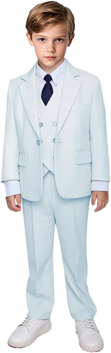 Mi Bo Tong Boy's 3 Piece Single Breasted Boys Tuxedo Suit Jacket Vest Pants for Toddler Teenage Boy Communion Wedding