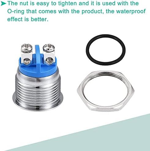 sourcing map Indicator LED Light 12V 16mm M16 Panel Mount Metal Waterproof Signal Lamp with O Ring, Blue Green Red White Yellow 1 Set
