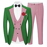 SPTALLFITJSV Pink Green Tuxedo Men Satin Suits 3 Piece Men Suit for Wedding Prom Slim Fit Big and Tall Customized Flat Front Fashion Blazer Vest Pants 2025 Bar Suits Size 2XL