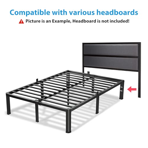 VIPSHOW 18 Inch Queen Bed Frame, 3500Lbs Heavy Duty Metal Platform with Round Corner Legs Mattress Slide Stopper, Steel Slat Support No Box Spring Needed, Noise Free, Non-Slip, Easy Assembly