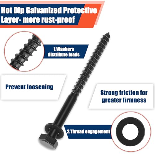 Image of Tandefio 50 Pack 3 /8''X 5'' Lag Bolts Screw with Washer Galvanized, Black
