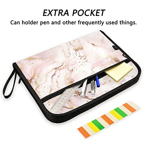Pink And Gold Expanding File Folder With Sticky Labels, 13 Pockets Accordion File Folder Document Organizer Expandable Zip File Folder With Zipper Closure #TOP1