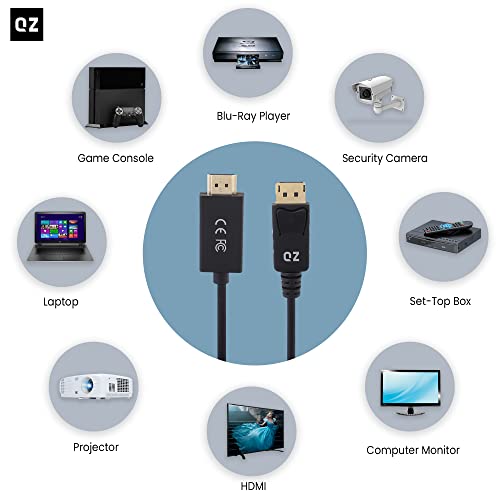 Image of QZ Displayport to HDMI Cable, DP to HDMI Cable, Unidirectional, DisplayPort 1.4, HDMI2.0, 4K 60Hz, Black, 1.8 Meter
