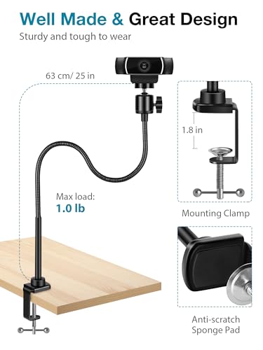 InnoGear 25 Inch Webcam Stand, Flexible Cell Phone Stand Desk Mount Camera Stand Gooseneck for Logitech Webcam BRIO C920 C920S C922 C922x C925e... - Image 3