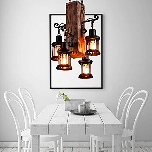 Us Deliver Industrial Vintage Wooden Hanging Pendant Light Retro Loft Lantern Chandelier 4 Lights Suspension Lighting Fixture For Coffee Shop Restaurant (2) #TOP4