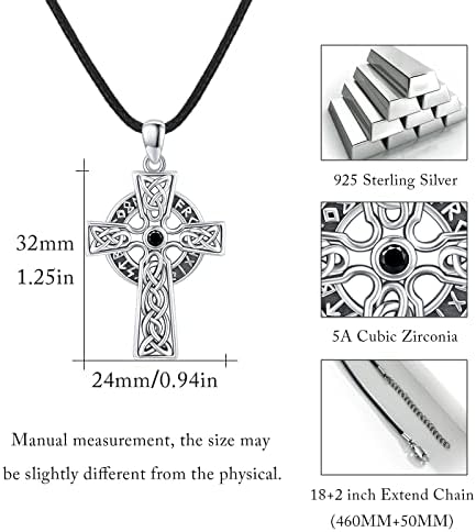 MEDWISE Celtic Cross Necklace 925 Sterling Silver Viking Cross Arrow Sword Necklace Celtic Knot Cross Pendant Celtic Viking Jewellery for Men Son Boys Boyfriend Teenager