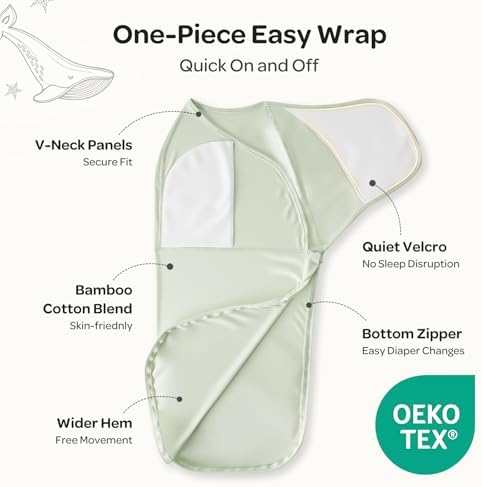 Momcozy Baby Swaddle, Quiet Fastener Swaddle Suitable for Infant 0-3 Months, New-Parent-Friendly Sleep Sack, Reduce Startle Reflex, Newborn Boys Girls Registry Essentials, 2-Pack, Serenity
