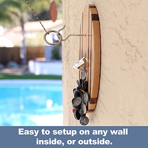 Hook And Ring Game Pro (Beach Stripes) With Bottle Opener And Magnetic Bottle Cap Catch - Easy Wall Mount Ring Toss Game #TOP6