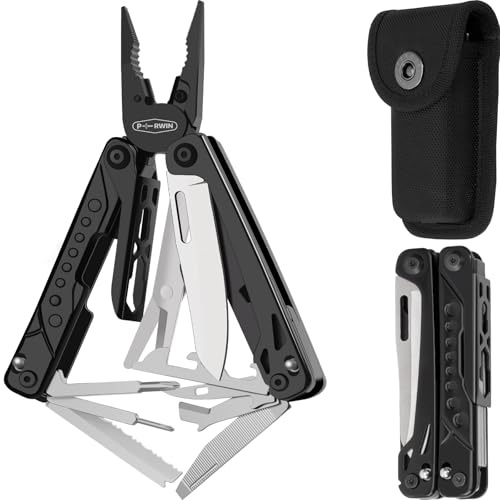 Multitool, 20-in-1 Stainless Steel Multi Tools Pliers with Nylon Sheath, Safe Locking, Professional Multi-Tool for Survival, Camping and Hunting, Black Black 20 in 1