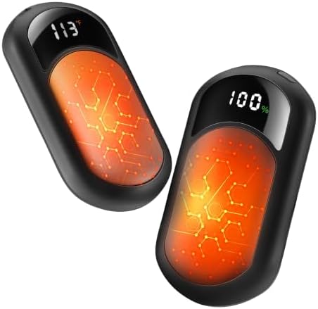 Handwärmer Elektrisch 2-Pack, Elektrische Tragbarer Wiederaufladbarer USB Handwärmer, 6400mAh Taschenformat 3 Stufen Heizung Ultra Leicht & Dünn für Outdoor Sport Golf Camping Gesc