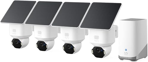 eufy Security SoloCam E42 Kit de 4 cámaras (HomeBase S380), cámara de seguridad 4K inalámbrica para exteriores, alimentada por energía solar,