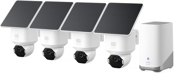 eufy Security SoloCam E42 4-Cam Kit, 4K Security Camera Wireless Outdoor, Solar Powered, AI Motion Tracking, Strobe Light, Pan & Tilt, Facial Recognition, Built-in Local Storage (Up to 16TB)