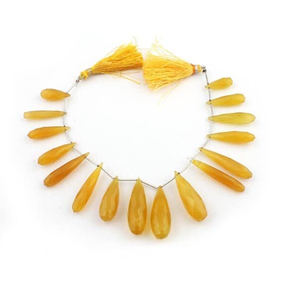Perles briolettes chalcédone jaune gouttes facettées de 21mm à 38mm pour bijoux SB3717
