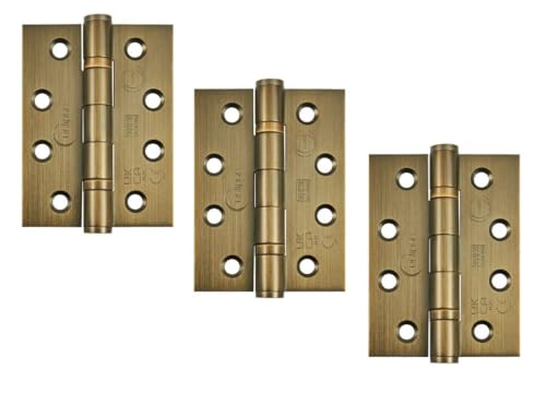 Image of Eclipse Grade 13 Internal Fire Door Hinges, 4 Inch (102mm) Heavy Duty Stainless Steel, Pack of 3 (Matt Antique Brass)