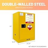 Yellow 12-Gallon Fireproof Safety Cabinet with Double-Walled Steel Three-Point Lock, Suitable for Storing Flammable Chemicals in workshops or garages (18.1" D x 23.23" W x 35" H)