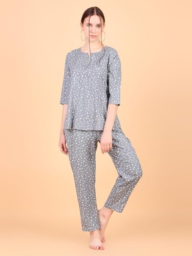 Image of Ichaa Women's Rayon Night Suit Printed Top & Bottom Set