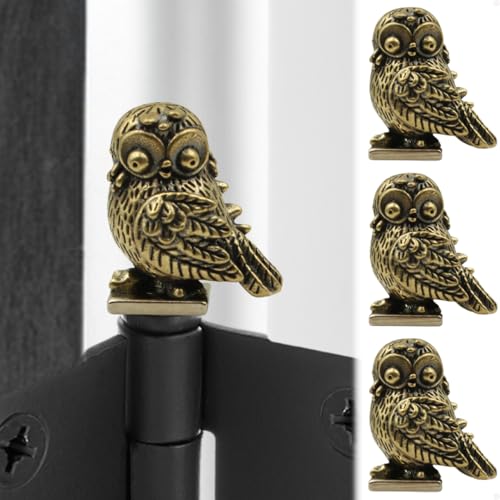 Brass Owl Hinge Heads Decorative Topper Set of 3 - Magnetic Hinge Head Toppers Gift for Bird Lovers - Whimsical Animals Door Hinge Head Home Decoration