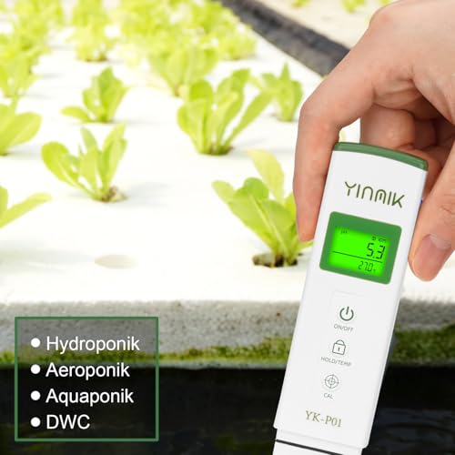 YINMIK pH Messgerät, Digitaler pH Tester für Wasser, Genaues pH-Temperatur Messgerät mit ATC für Pool, Spa, Hydro[onic, Whirlpool, Zimmerpflanzen, Trinkwasser, Wein, Bier, Heimbrauen, Aquarium